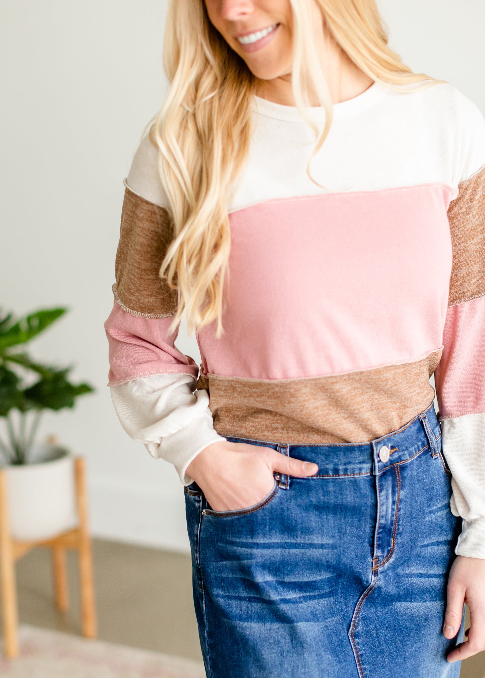 Pink Colorblock Long Sleeve Sweater - FINAL SALE Tops