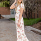 Pink Floral Cinched Waist Maxi Dress Dresses