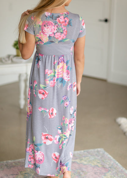 Pink Floral Short Sleeve Maxi Dress Dresses