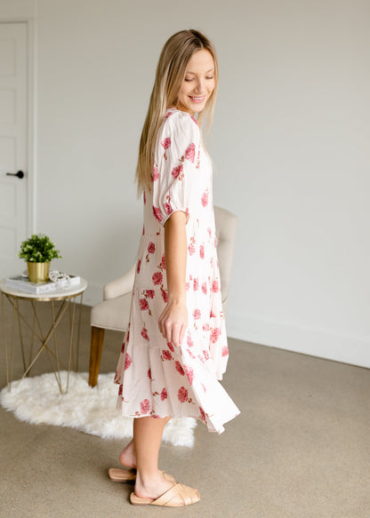 Pink Floral Tiered Midi Dress - FINAL SALE Dresses