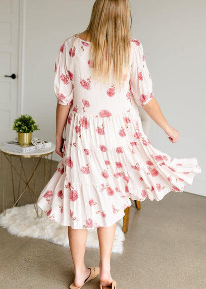 Pink Floral Tiered Midi Dress - FINAL SALE Dresses