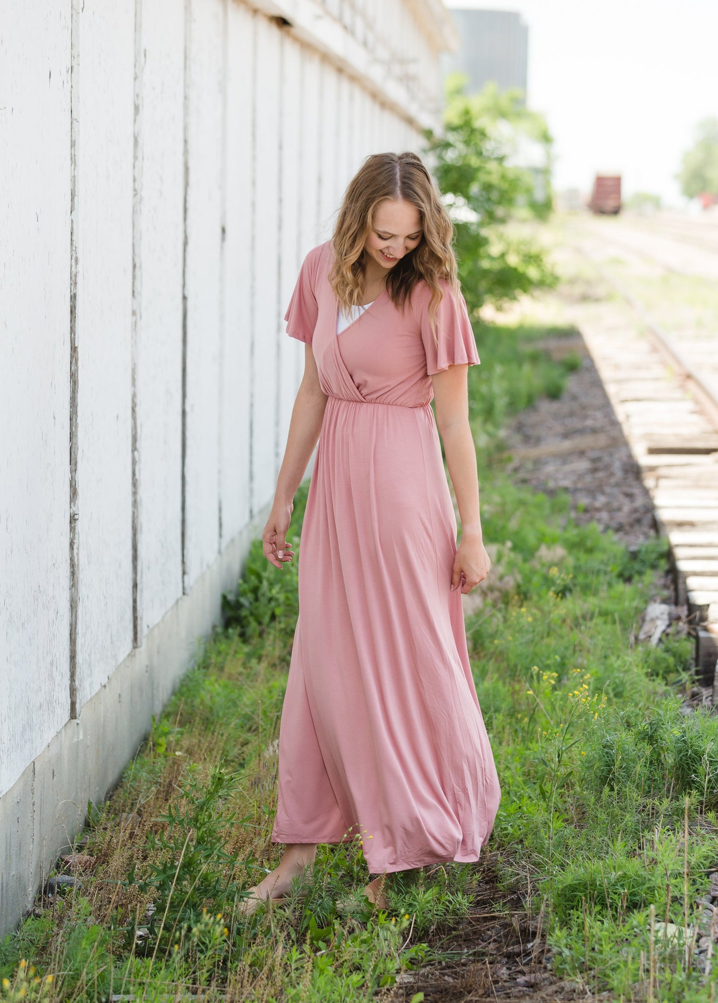 Pink Flutter Sleeve Stretch Maxi Dress - FINAL SALE Dresses