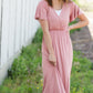 Pink Flutter Sleeve Stretch Maxi Dress - FINAL SALE Dresses