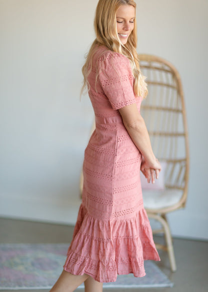 Pink Lace Overlay Midi Dress - FINAL SALE Dresses