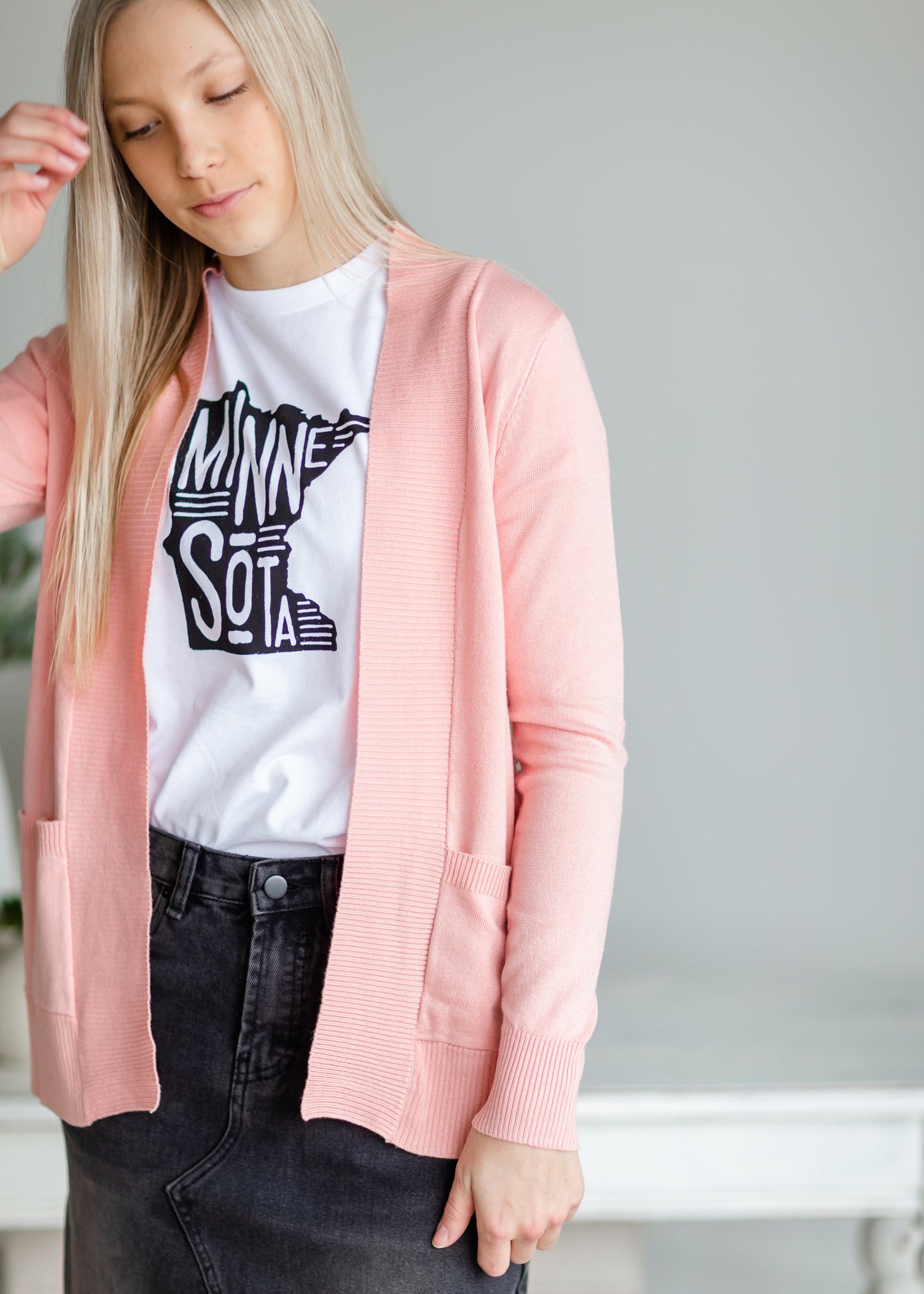 Pink Long Sleeve Sweater Cardigan Tops