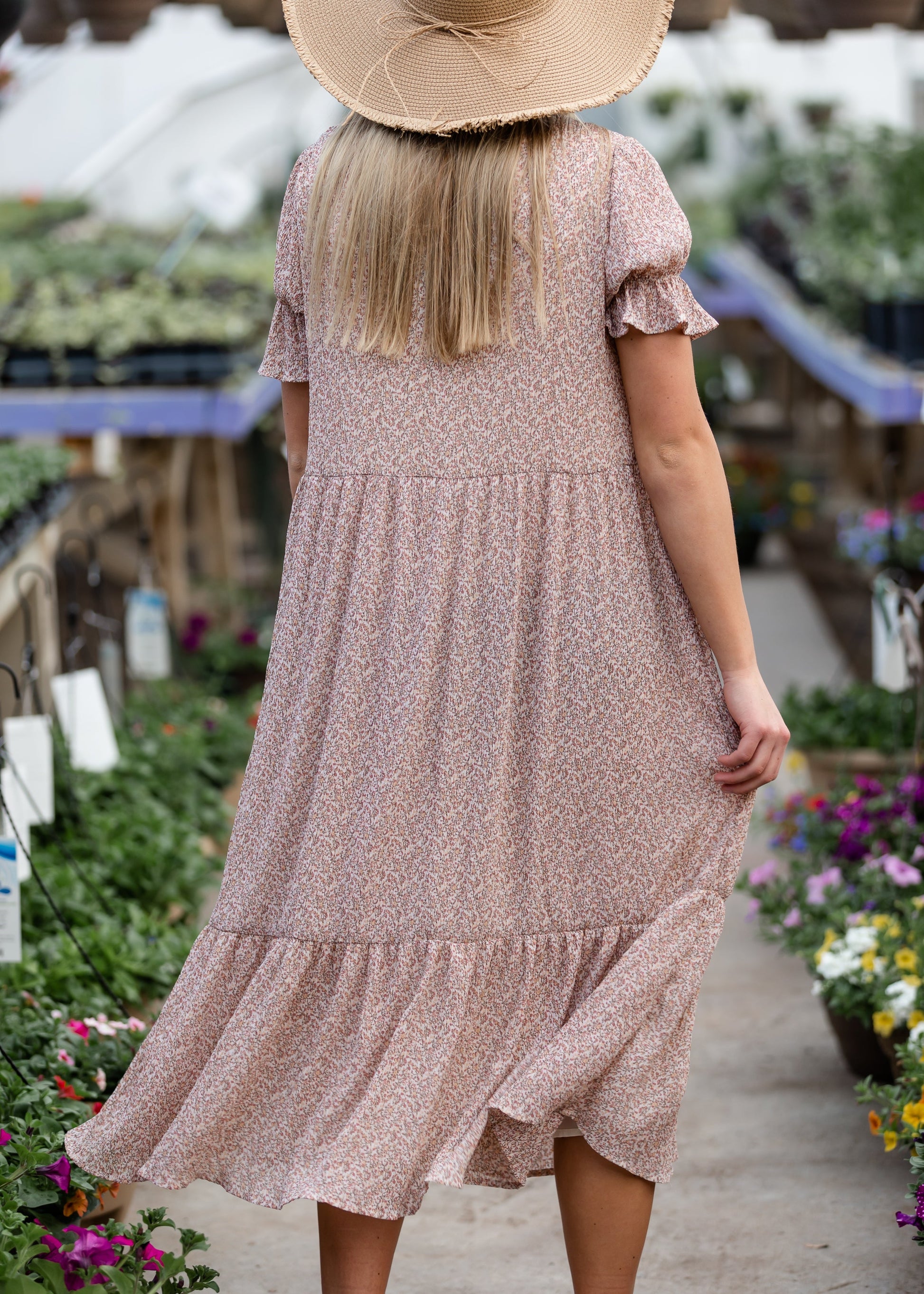 Pink Ruffle Sleeve Floral Midi Dress Dresses Hayden