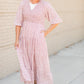 Pink Smocked Bodice Floral Print Maxi Dress Dresses