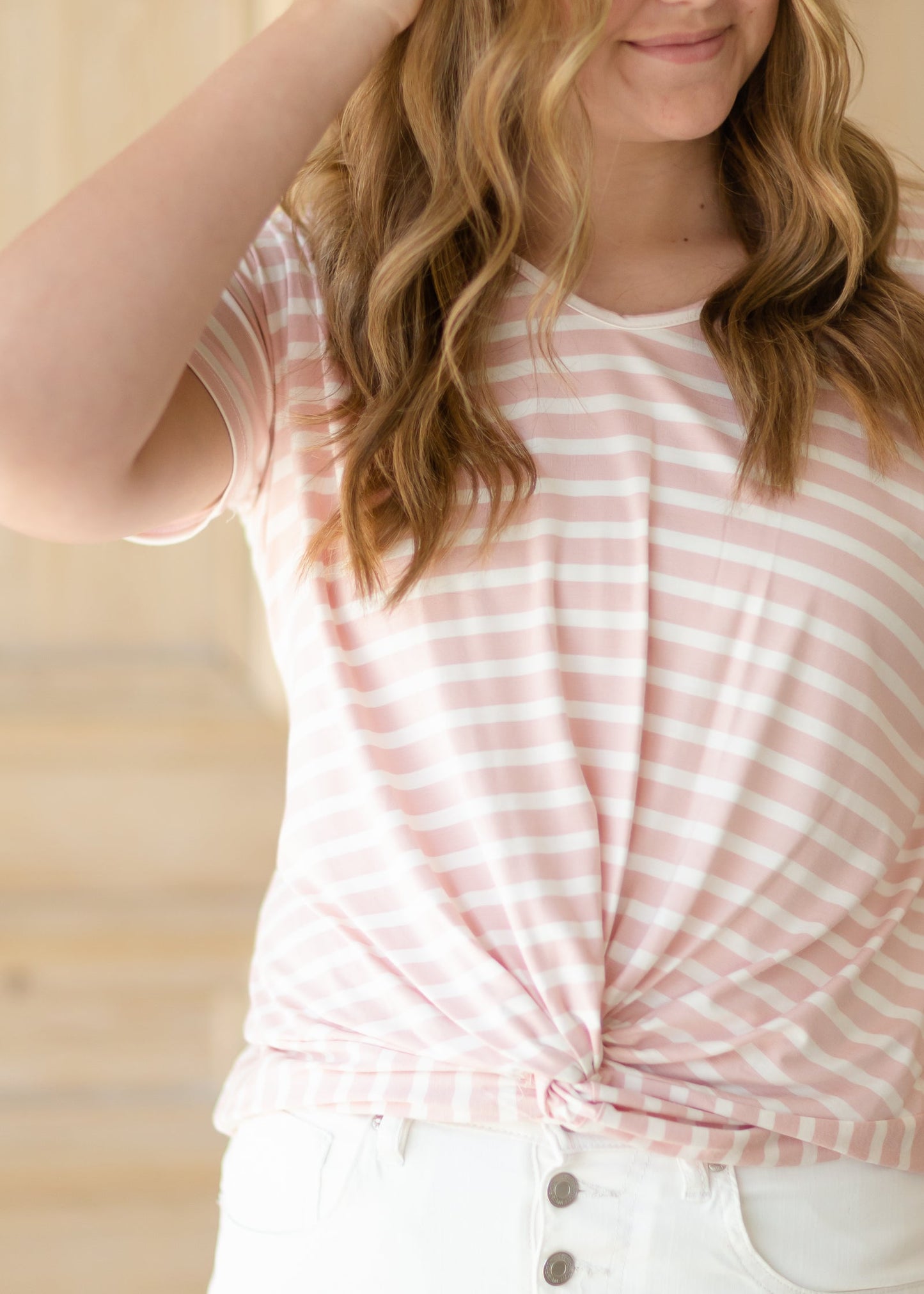 Pink Striped Knot Front Top - FINAL SALE Tops