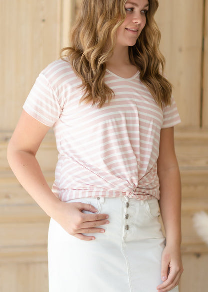 Pink Striped Knot Front Top - FINAL SALE Tops