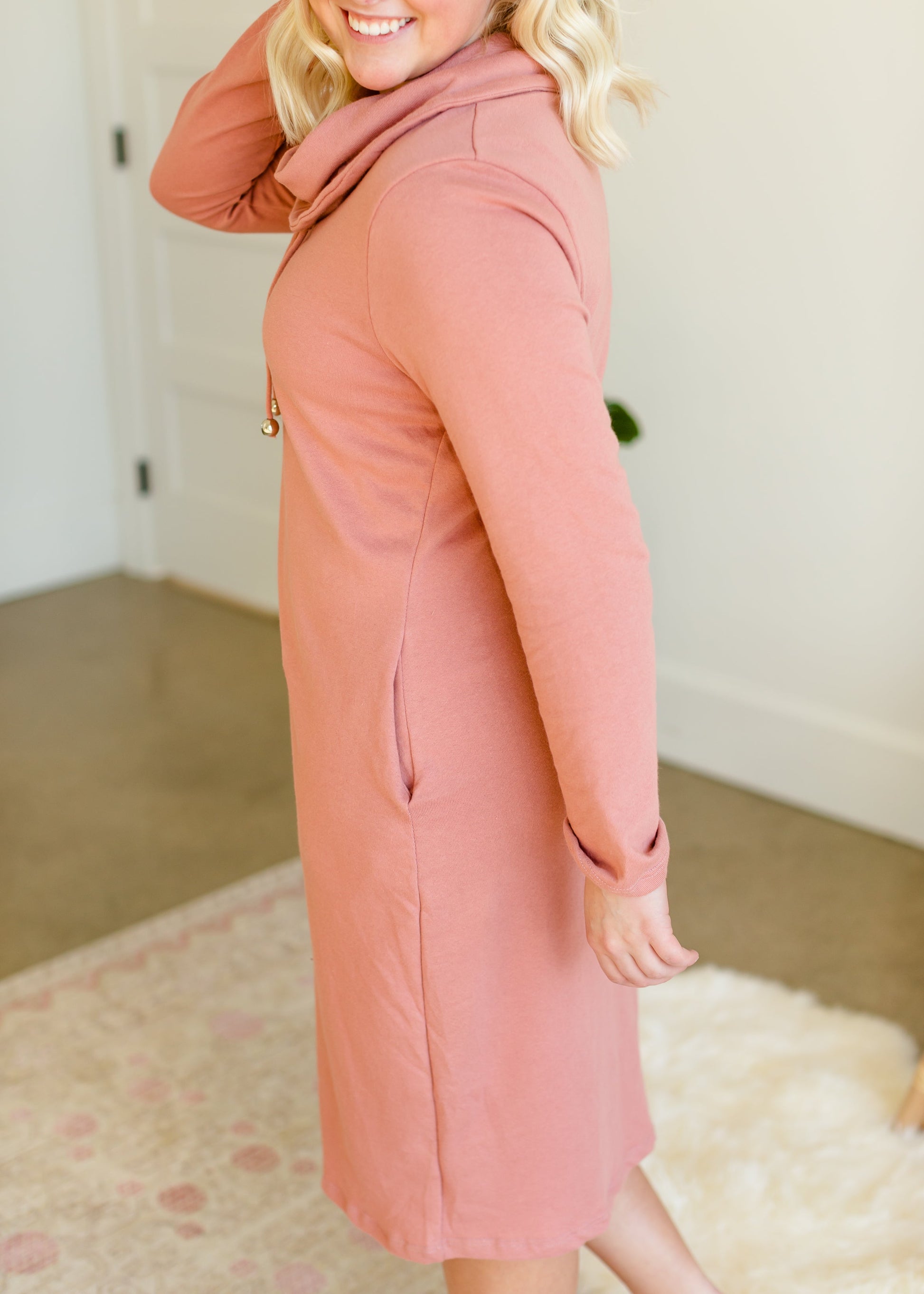 Pink Turtleneck Pocket Midi Dress - FINAL SALE Dresses