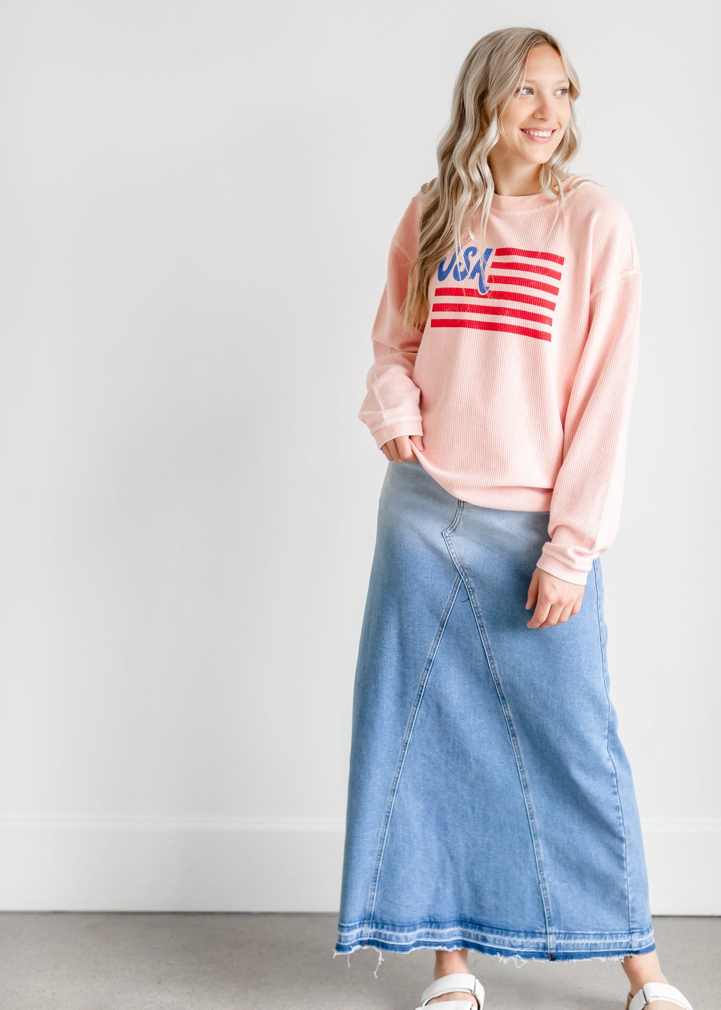 Pink USA Flag Crewneck Sweatshirt Tops