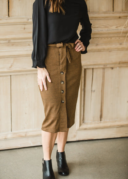 Plaid Button Front Tie Waist Midi Skirt - FINAL SALE Skirts