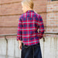 girls modest red and blue plaid flannel button up top