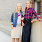 girls modest red and blue plaid flannel button up top