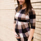 Women's modest checkered and pleated maternity top