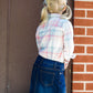 plaid button up pink and mint top