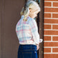 plaid button up pink and mint top