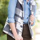 Womens Gray and Blue Plaid Print Sherpa Lined Vest