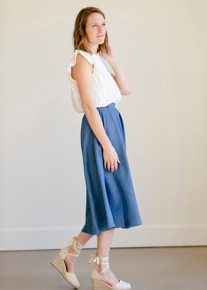 Pleated A-Line Chambray Midi Skirt - FINAL SALE Skirts