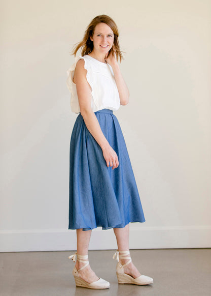 Pleated A-Line Chambray Midi Skirt - FINAL SALE Skirts