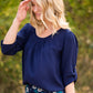 Pleated Boat Neck 3/4 Top - FINAL SALE Tops