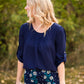 Pleated Boat Neck 3/4 Top - FINAL SALE Tops