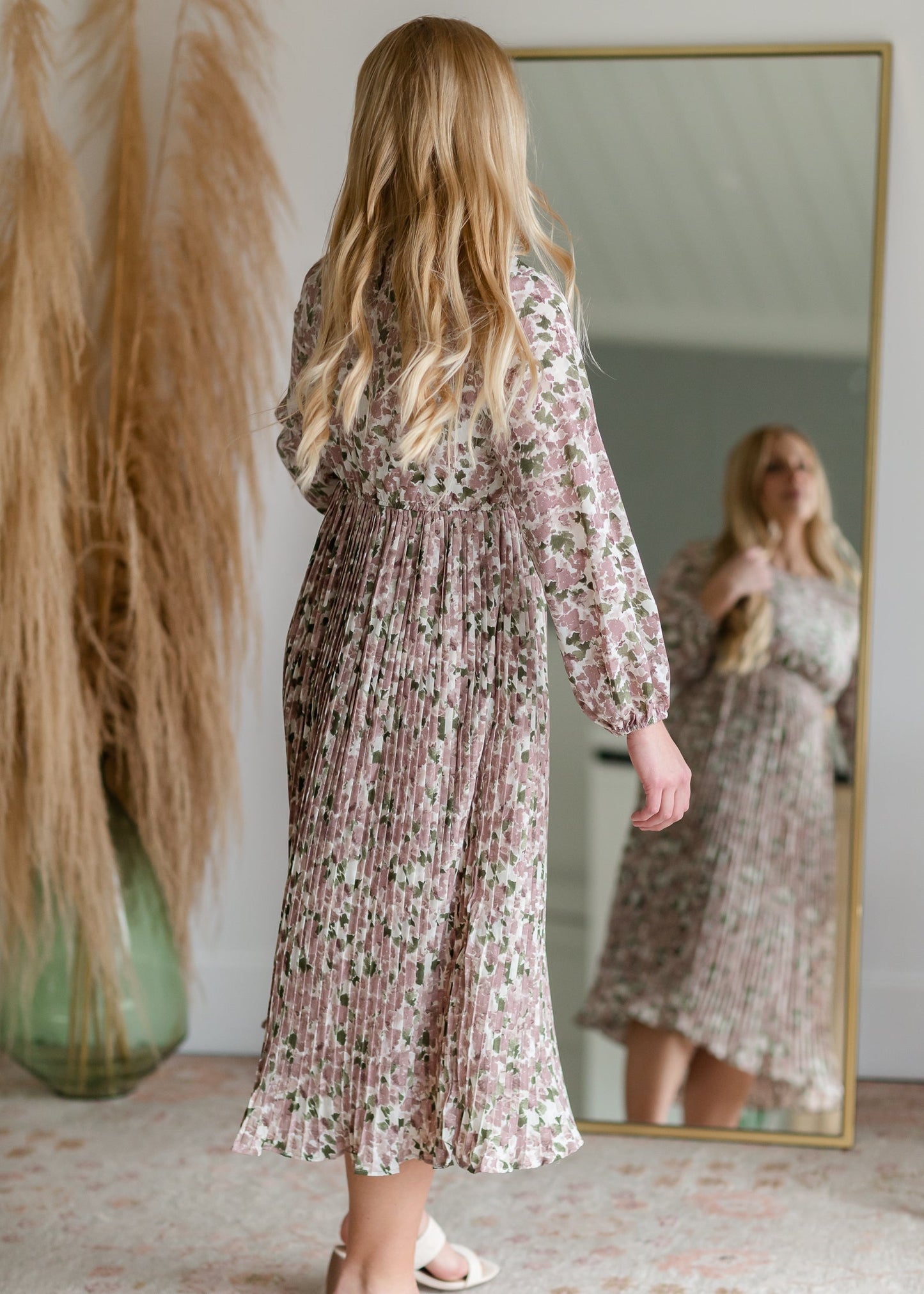 Pleated Cinched Waist Midi Dress Dresses Hayden