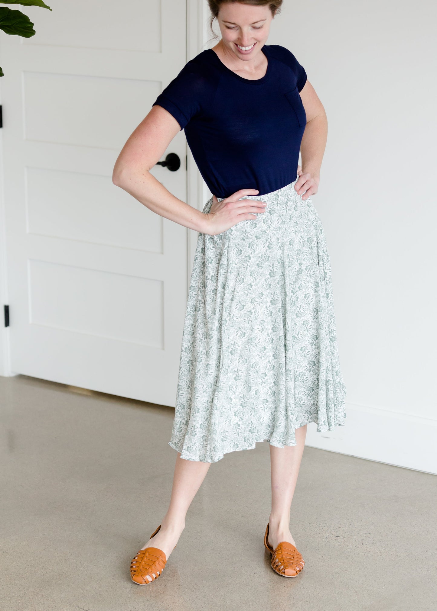 Pleated Floral Sage Midi Skirt - FINAL SALE Skirts