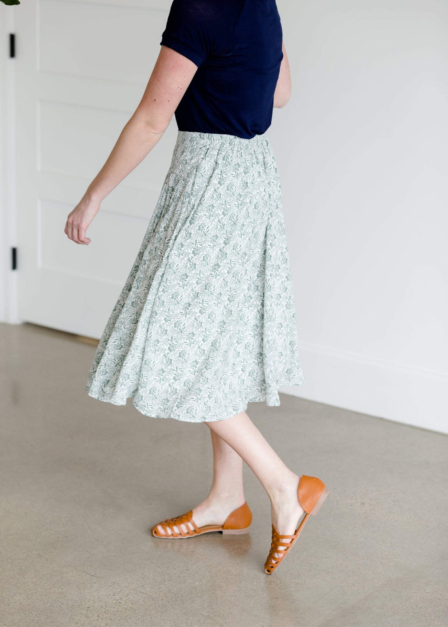 Pleated Floral Sage Midi Skirt - FINAL SALE Skirts