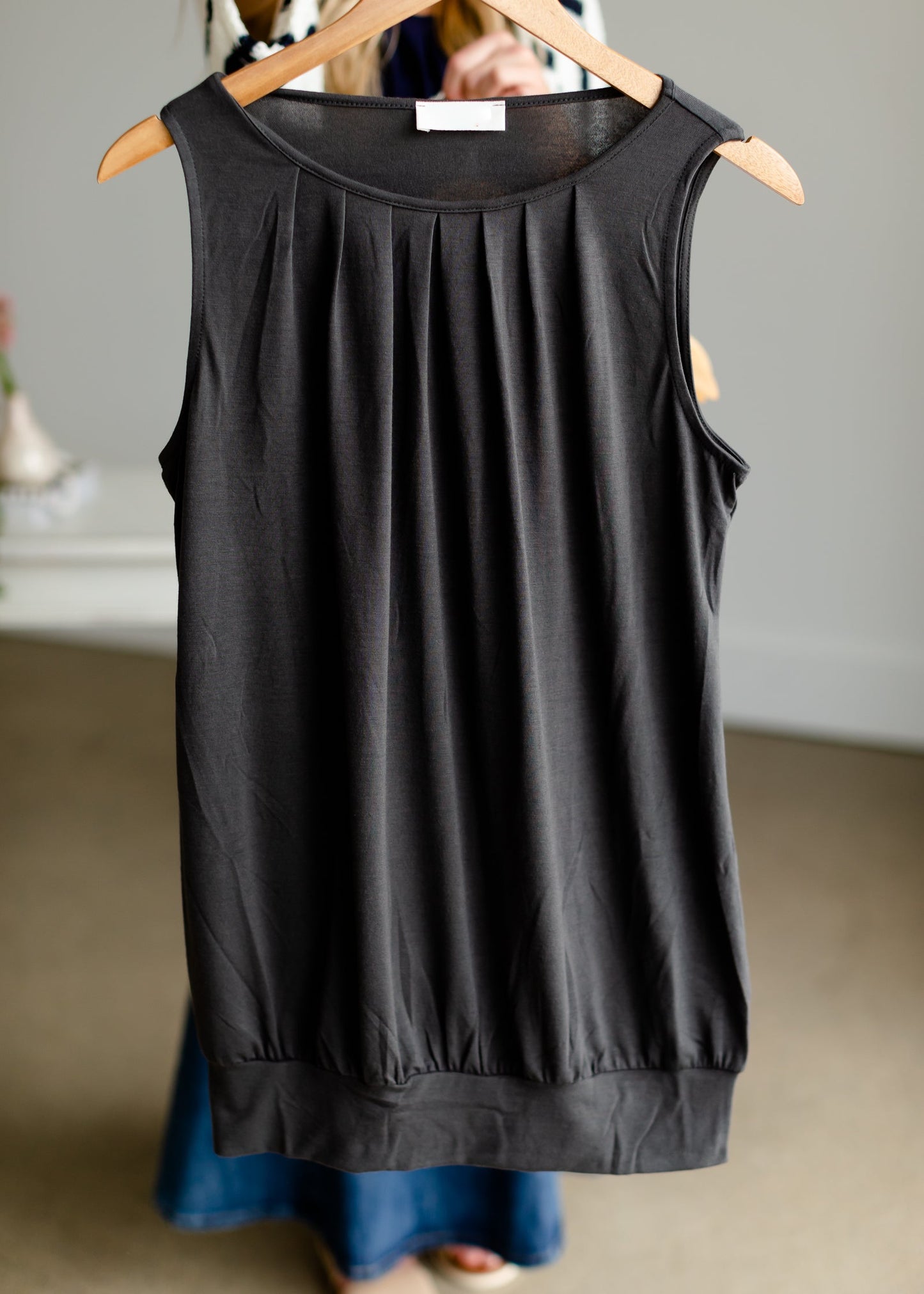 Pleated Front Sleeveless Layering Tank - FINAL SALE Tops S / Charcoal