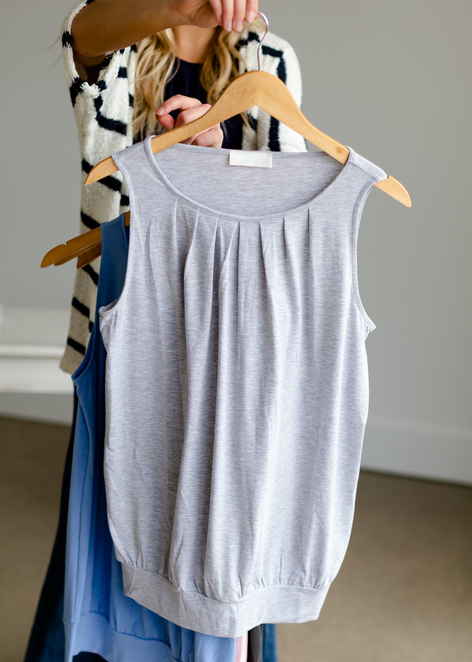 Pleated Front Sleeveless Layering Tank - FINAL SALE Tops S / Gray