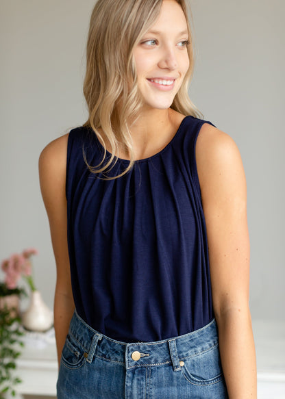 Pleated Front Sleeveless Layering Tank - FINAL SALE Tops S / Navy