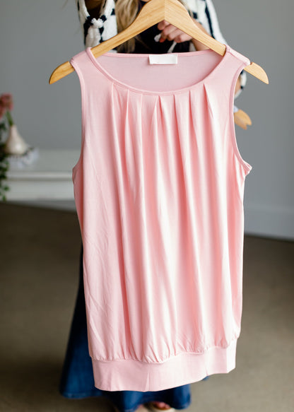 Pleated Front Sleeveless Layering Tank - FINAL SALE Tops S / Pink