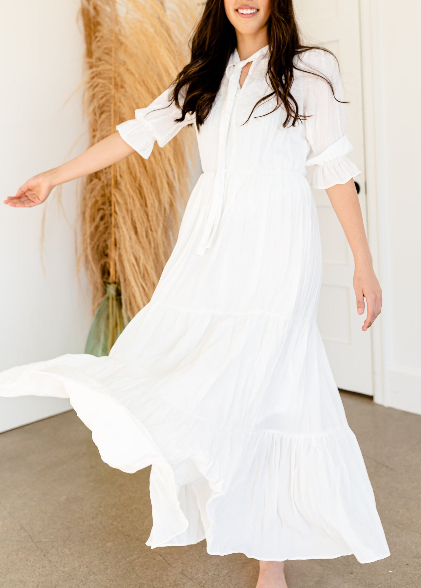 Pleated Ivory Tiered Maxi Dress - FINAL SALE Dresses