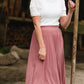 Pleated Mauve Stretch Waist Midi Skirt - FINAL SALE Skirts