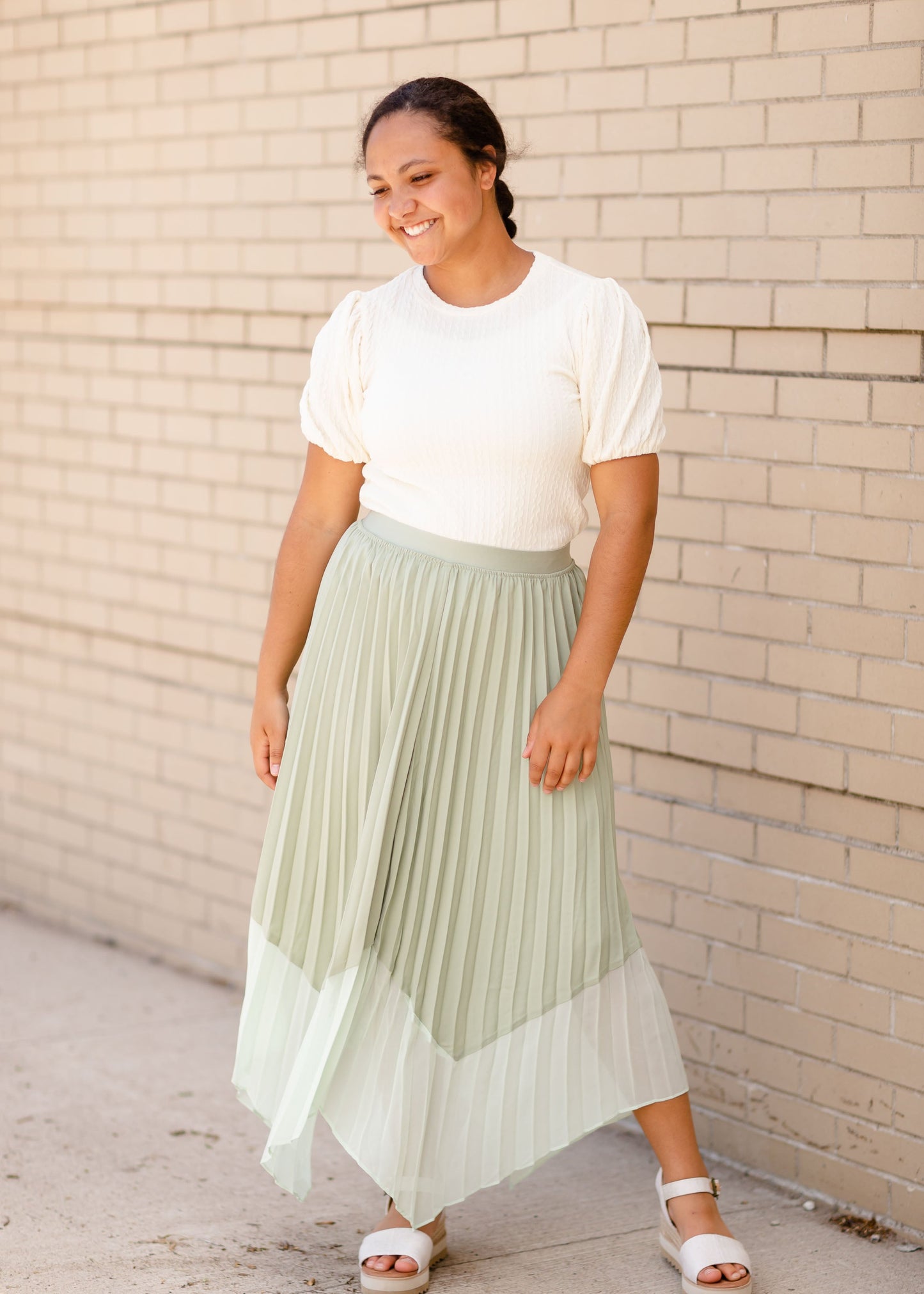 Pleated Midi Skirt with Hem Skirts Green / S
