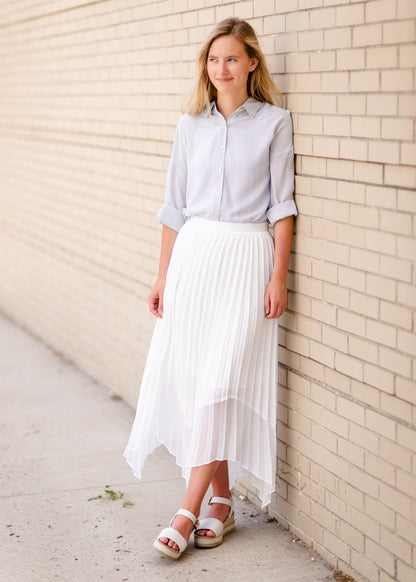 Pleated Midi Skirt with Hem Skirts White / S