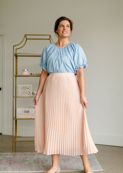Pleated Print Maxi Skirt Skirts Polagram Peach / S