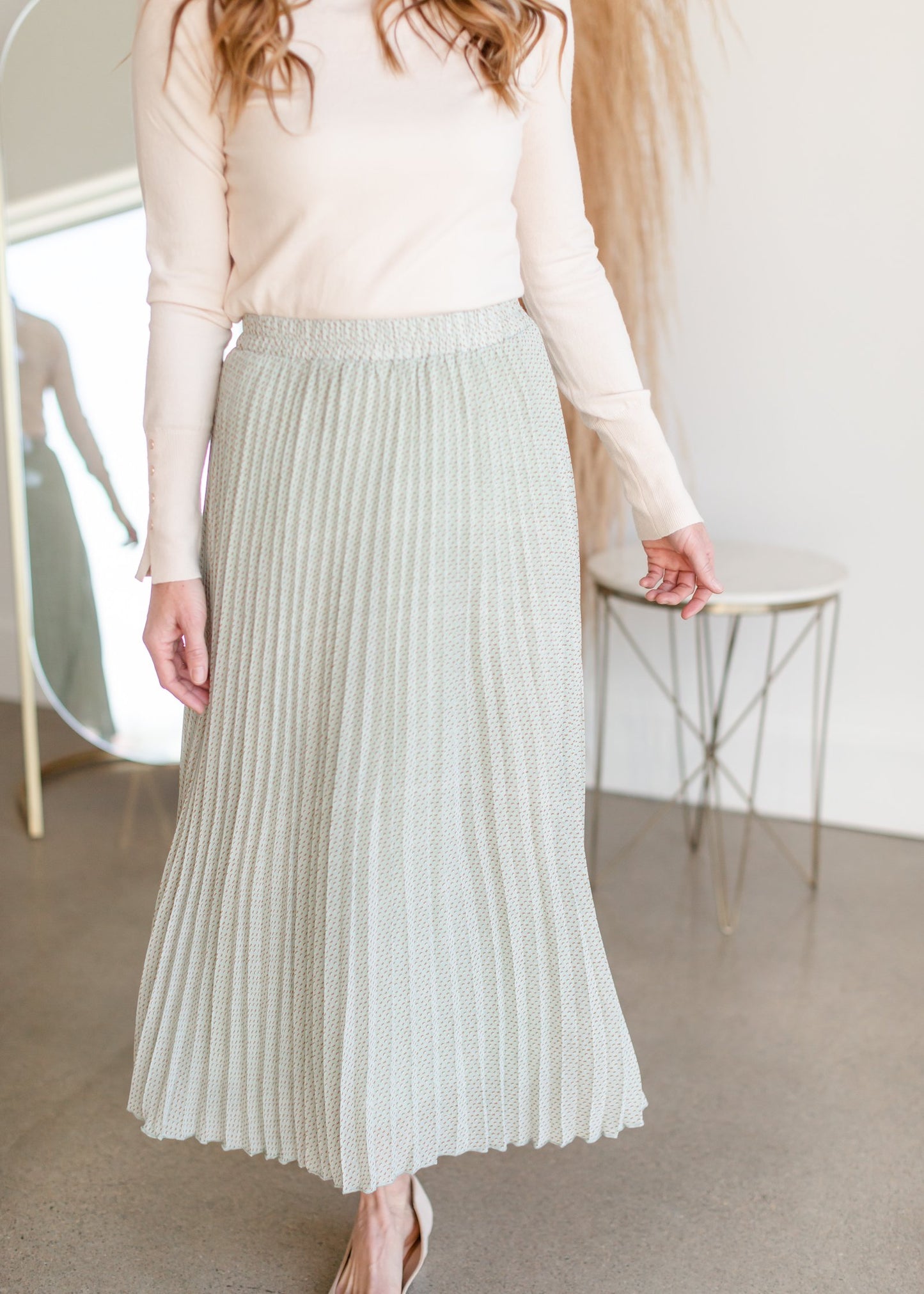 Pleated Print Maxi Skirt Skirts Polagram Sage / S
