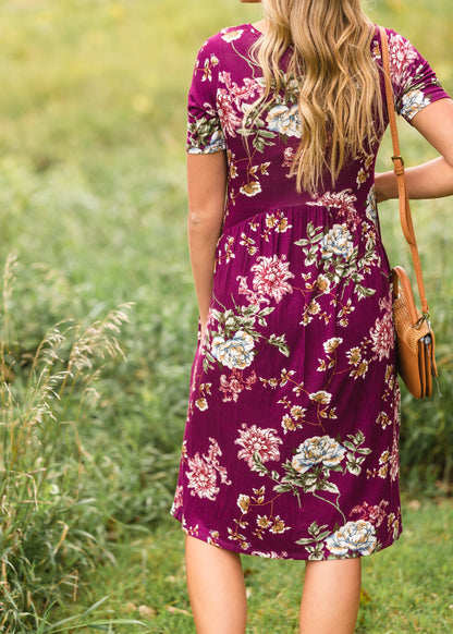 Plum Floral Pocket Midi Dress - FINAL SALE Dresses