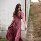 Plum Smocked V-Neck Tiered Midi Dress Dresses Polagram + BaeVely