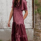 Plum Smocked V-Neck Tiered Midi Dress Dresses Polagram + BaeVely