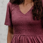 Plum Smocked V-Neck Tiered Midi Dress Dresses Polagram + BaeVely