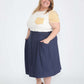 plus size navy button front midi skirt