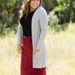 gray ribbed long open front cardigan