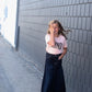 girls a-line long denim embroidered denim skirt