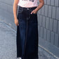girls a-line long denim embroidered denim skirt