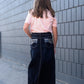 girls a-line long denim embroidered denim skirt