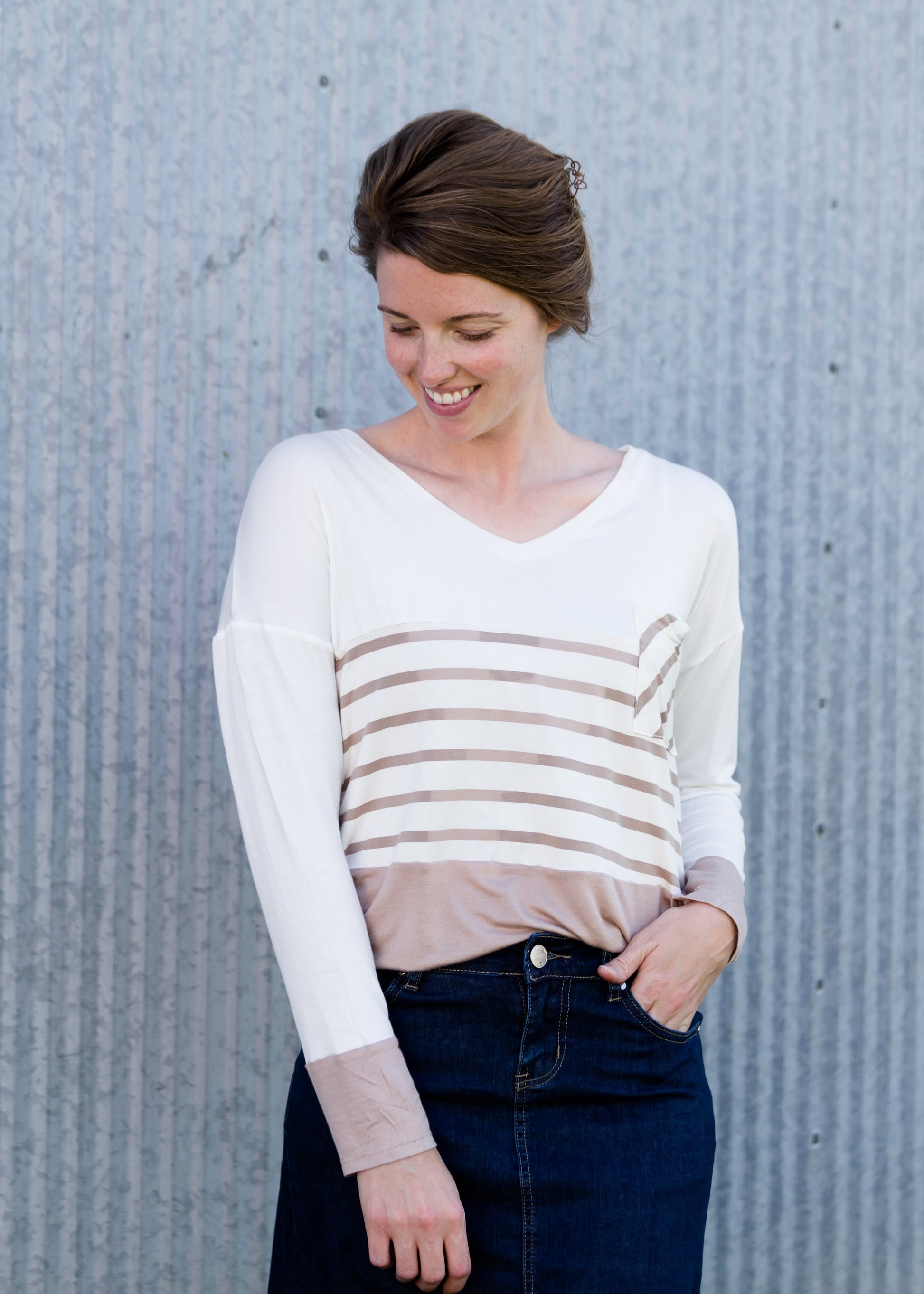 Pocket Stripe Color Block Top - FINAL SALE Tops