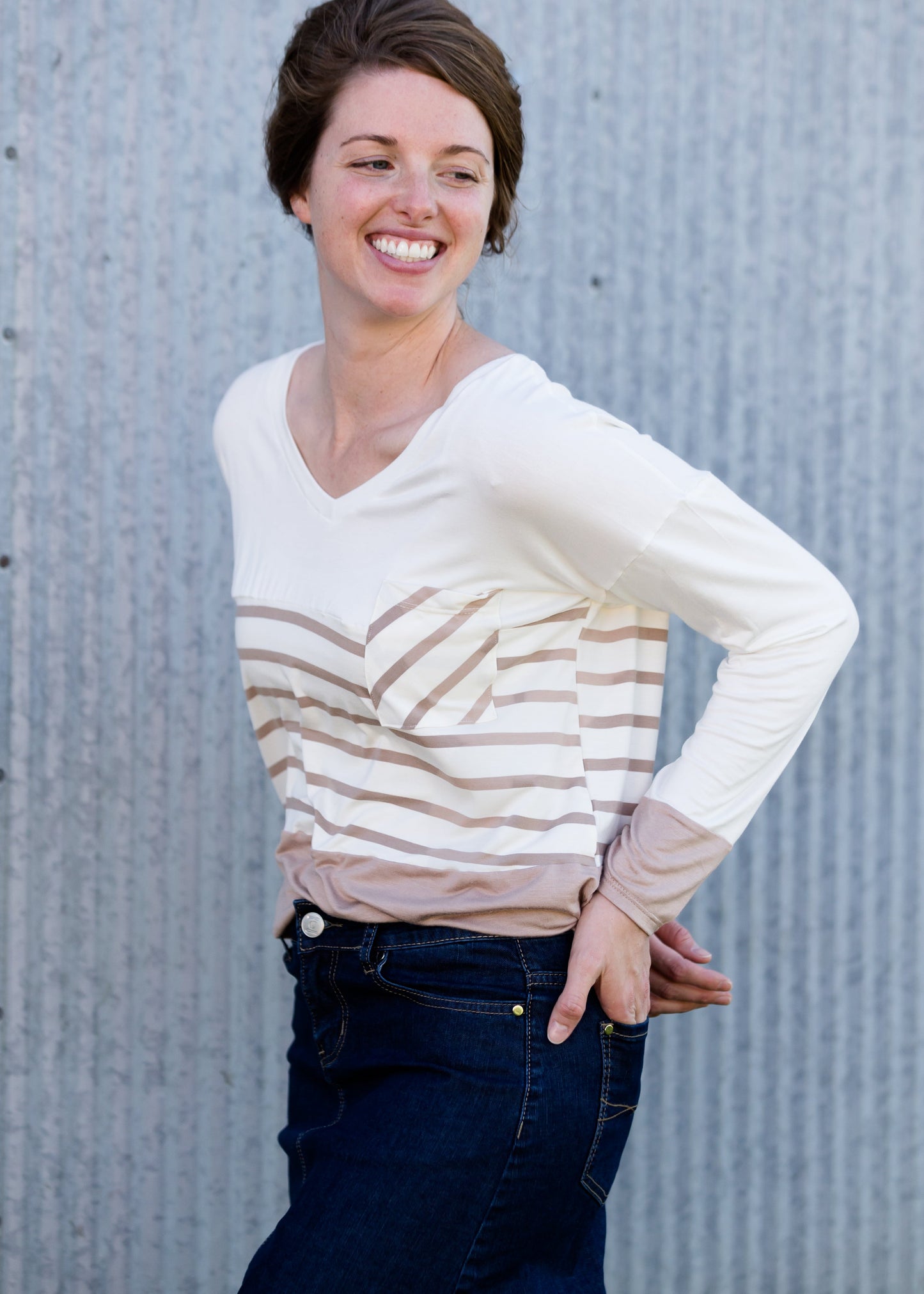 Pocket Stripe Color Block Top - FINAL SALE Tops